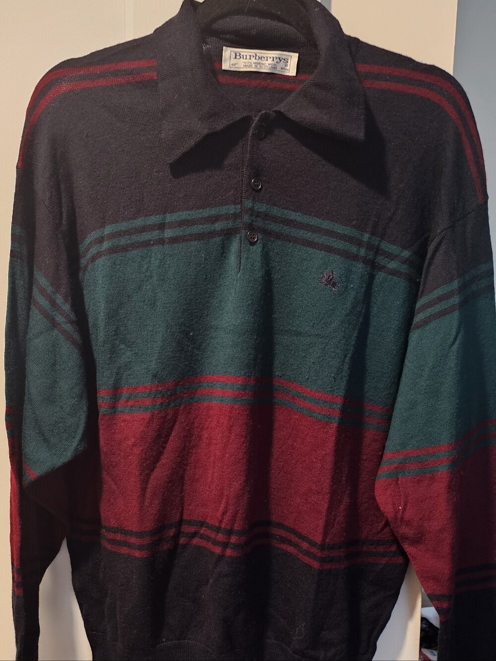 Vintage Burberrys of London 100% Merino Wool Polo Collar Sweater Mens